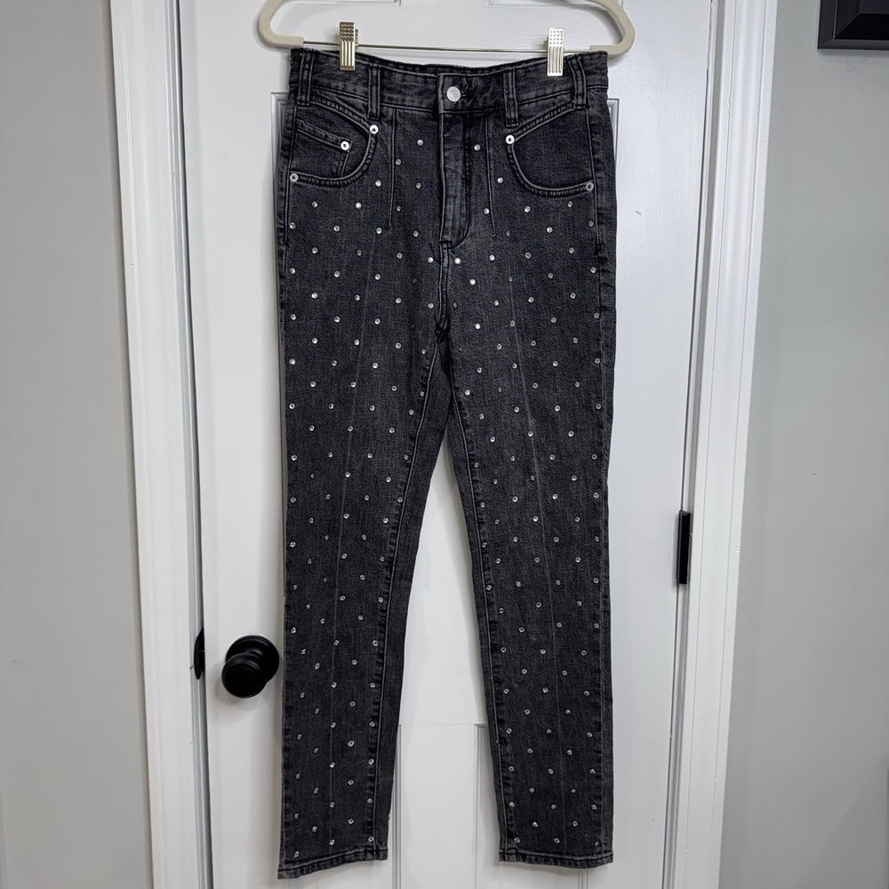 Anthropologie Pilcro High Rise Slim Jeans Womens 25 Black Studded Denim